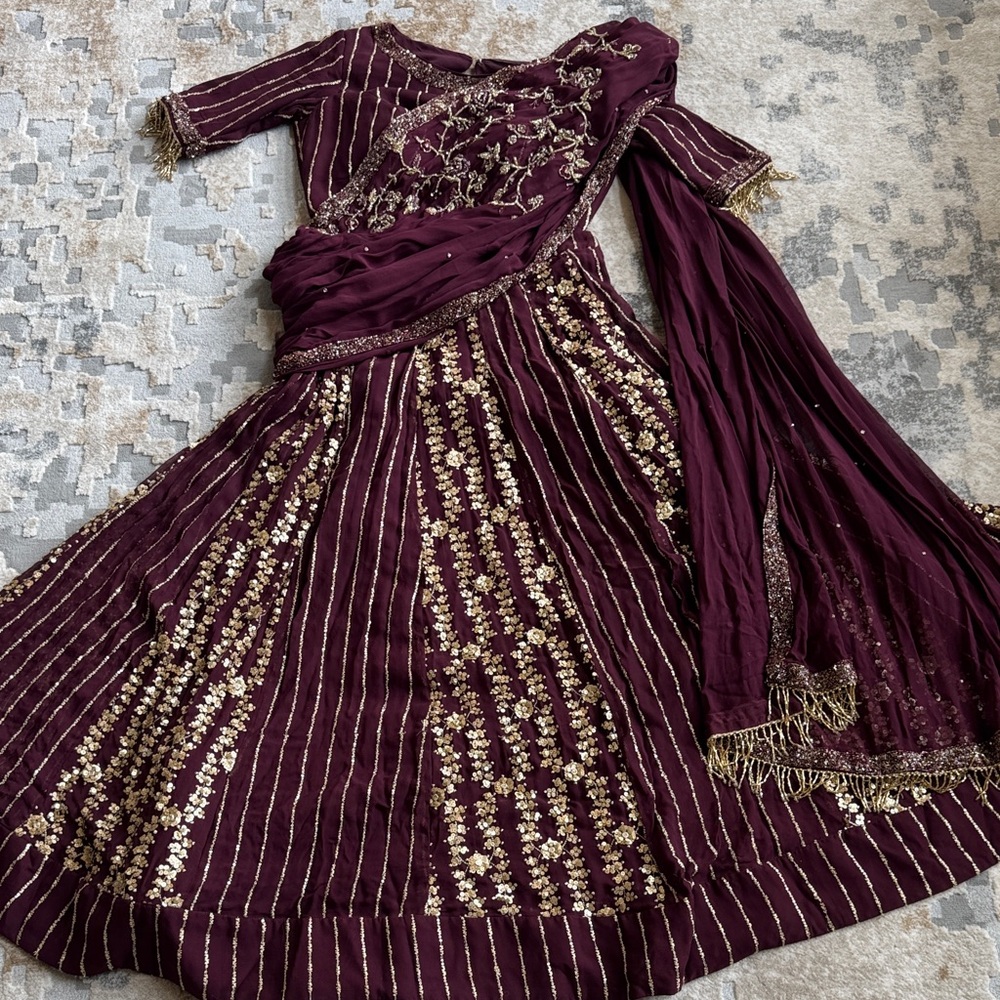 Maroon Lehenga Saree